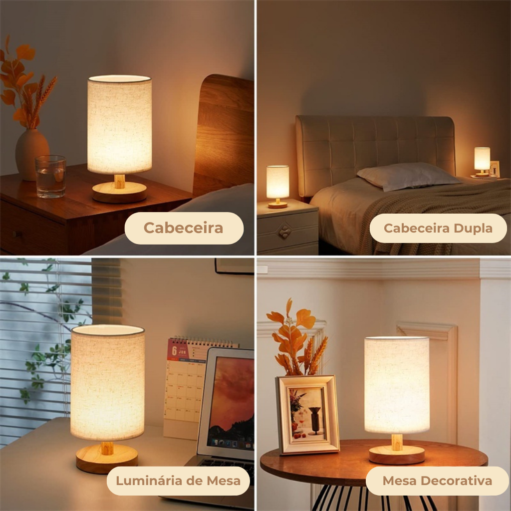 Luminária Para Quarto em Madeira e Linho 